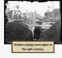 workers laying sewer pipes in 19th century